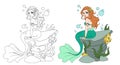 Illustration of a beautiful mermaid girl sitting on the stone Royalty Free Stock Photo