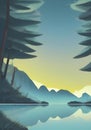 An illustration A beautiful natural scene with a lake and big mountains Royalty Free Stock Photo