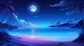 Illustration of a beautiful night seascape with a full moon Royalty Free Stock Photo