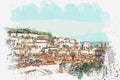 Illustration Beautiful panoramic view of Lisbon in Portugal.