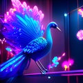 Illustration of a beautiful peacock on a background of neon lights AI Generated