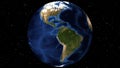 Illustration of Beautiful rotating Earth. View from Space Satellite.World America ground map day time.Close up from Animation