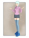 Cute and Pretty full length image of a Girl in Line Drawn Style