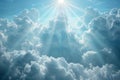 A beautiful sky with rays of light shining through the clouds, creating an ethereal and serene atmosphere. the background is