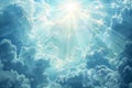 A beautiful sky with rays of light shining through the clouds, creating an ethereal and serene atmosphere. the background is
