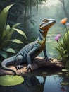 illustration of a beautiful Varanus bengalesis in forest