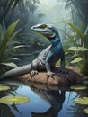 illustration of a beautiful Varanus bengalesis in forest