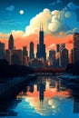 Illustration of a beautiful view of Chicago, USA Royalty Free Stock Photo