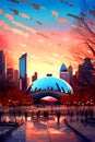 Illustration of a beautiful view of Chicago, USA Royalty Free Stock Photo