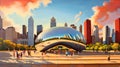 Illustration of a beautiful view of Chicago, USA Royalty Free Stock Photo