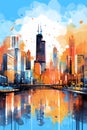 Illustration of a beautiful view of Chicago, USA Royalty Free Stock Photo