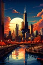 Illustration of a beautiful view of Chicago, USA Royalty Free Stock Photo