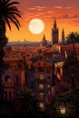 Illustration of beautiful view of the city of Sevilla, Spain