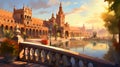 Illustration of beautiful view of the city of Sevilla, Spain