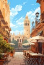 Illustration of beautiful view of the city of Sevilla, Spain