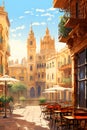 Illustration of beautiful view of the city of Sevilla, Spain