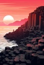 Illustration of beautiful view of Giants Causeway, Ireland