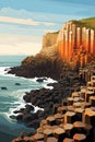 Illustration of beautiful view of Giants Causeway, Ireland