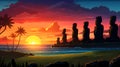 Illustration of the beautiful view of the huge statues on Easter Island, Chile Royalty Free Stock Photo