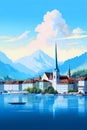 Illustration of beautiful view of Lucerne, Switzerland