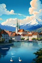 Illustration of beautiful view of Lucerne, Switzerland