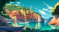 Illustration of beautiful view of Portofino, Italy Royalty Free Stock Photo