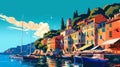 Illustration of beautiful view of Portofino, Italy Royalty Free Stock Photo