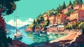 Illustration of beautiful view of Portofino, Italy Royalty Free Stock Photo