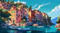 Illustration of beautiful view of Portofino, Italy