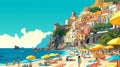 Illustration of beautiful view of Positano, Italy