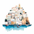 Illustration of beautiful view of Positano, Italy