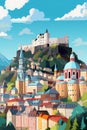 Illustration of beautiful view of Salzburg, Austria