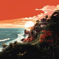 Illustration of a beautiful view of Uluwatu, Bali, Indonesia
