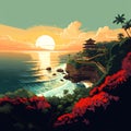 Illustration of a beautiful view of Uluwatu, Bali, Indonesia