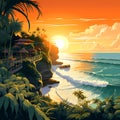 Illustration of a beautiful view of Uluwatu, Bali, Indonesia