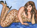 Voluptuous Big Beautiful Woman in Cheetah Print Lingerie Royalty Free Stock Photo