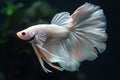 Beautiful white, pink, and silver betta fish on a black background, in an elegant style, with a hyperrealistic water texture, Royalty Free Stock Photo