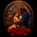 An illustration of Beauty and the Beast with red roses beneath Royalty Free Stock Photo