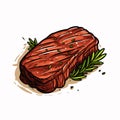 Illustration of beef steak with rosemary. Hand drawn vector illustration.Dinosaur head mascot logo design. Vector illustration of