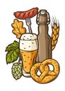 Illustration for beer festival or Oktoberfest. Background for pub or bar menu and flyers. Royalty Free Stock Photo