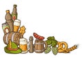 Illustration for beer festival or Oktoberfest. Background for pub or bar menu and flyers. Royalty Free Stock Photo