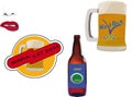 Illustration of a beer-themed sticker with a bottle and glass of beer with Hard Rock writing Royalty Free Stock Photo