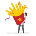 Illustration of beggar with fries