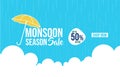 Illustration of monsoon season sale on blue color Banner