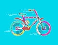 illustration of bicycle moving fast on bright blue backgr