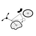 Illustration of a bicycle with one wheel in the shape of a brain