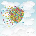 Illustration of big balloon shape filled with colorful small round confetti