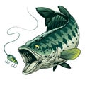 Illustration of Big Bass Fish Catching the Fishing Lure Royalty Free Stock Photo