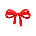 Big bow made of red satin ribbon. Bright decor for gift box. Flat vector element for greeting card or advertising flyer Royalty Free Stock Photo