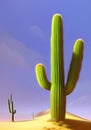 Illustration of a Big Cactus Against Blue Sky With Clouds and Desert Landscape